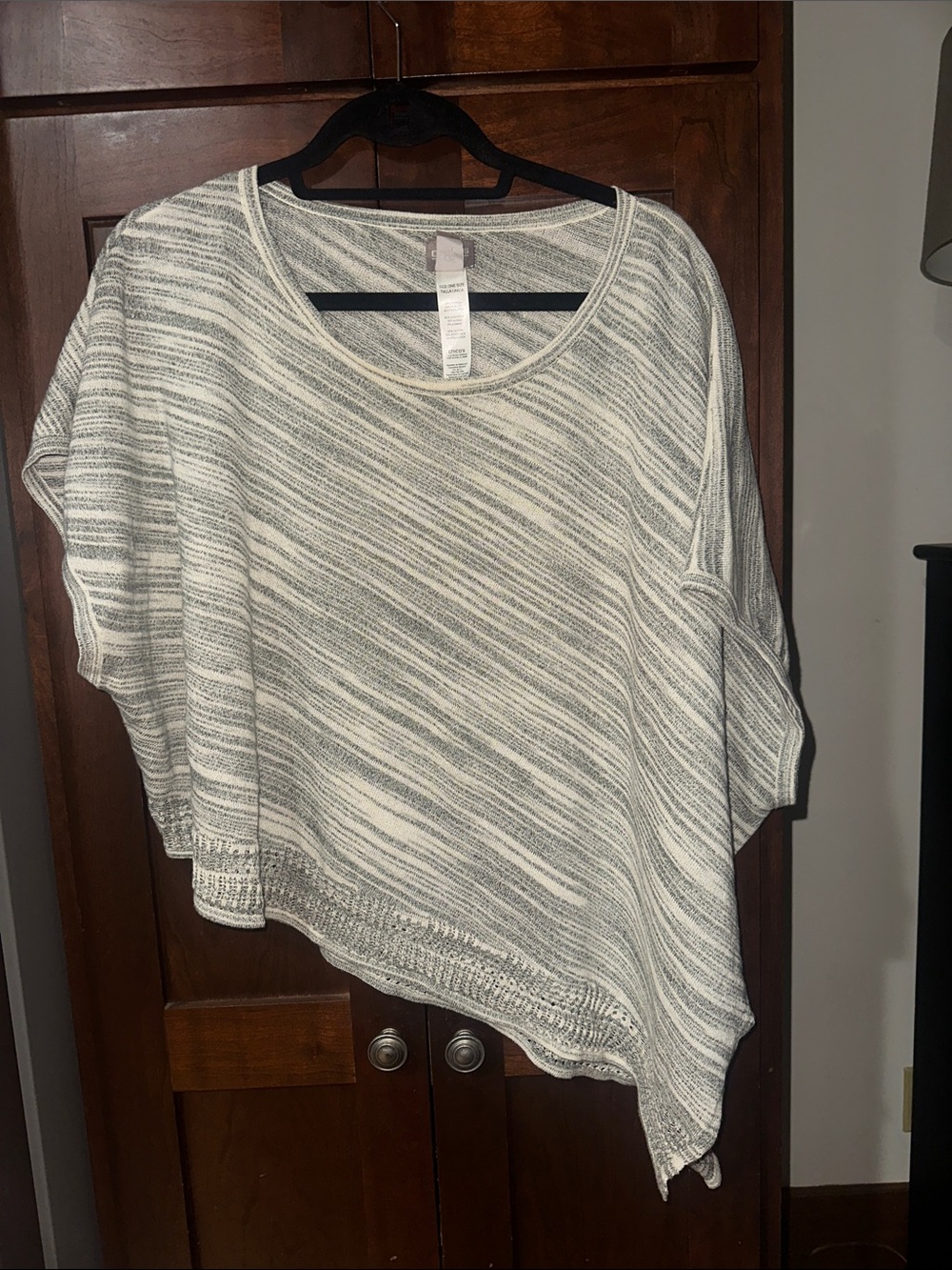 Chico's Gray and Cream Asymmetrical Striped Knit Topper